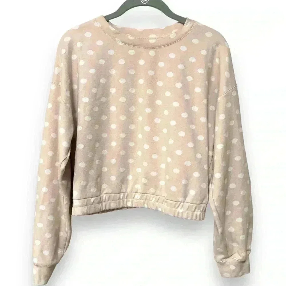 BLU PEPPER Dot Print Crew Neck Cropped Top long sleeve blush pink and cream NEW! - Picture 14 of 14
